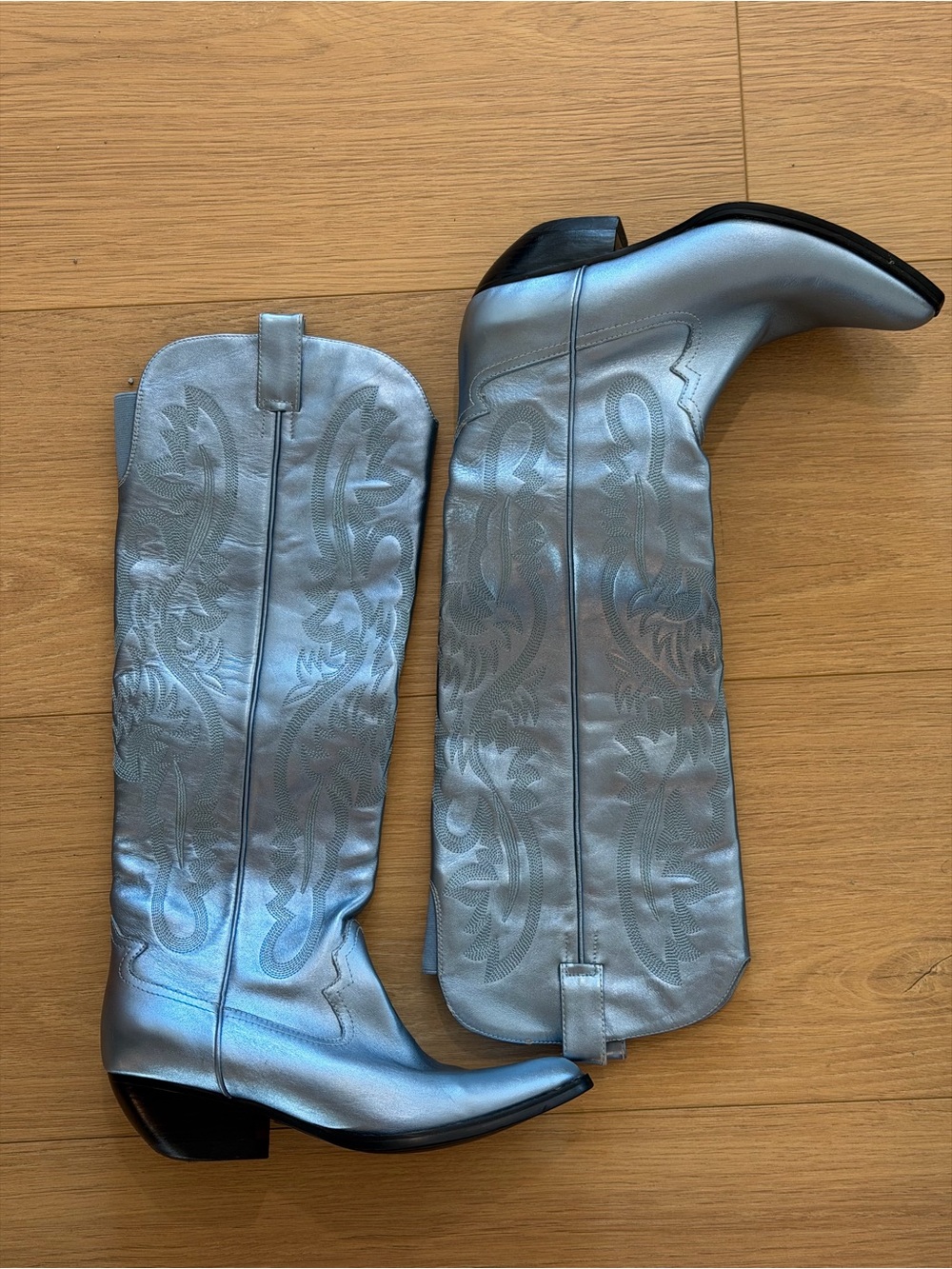 Jeffrey Campbell Metallic Silver Over-the-Knee Western Boots